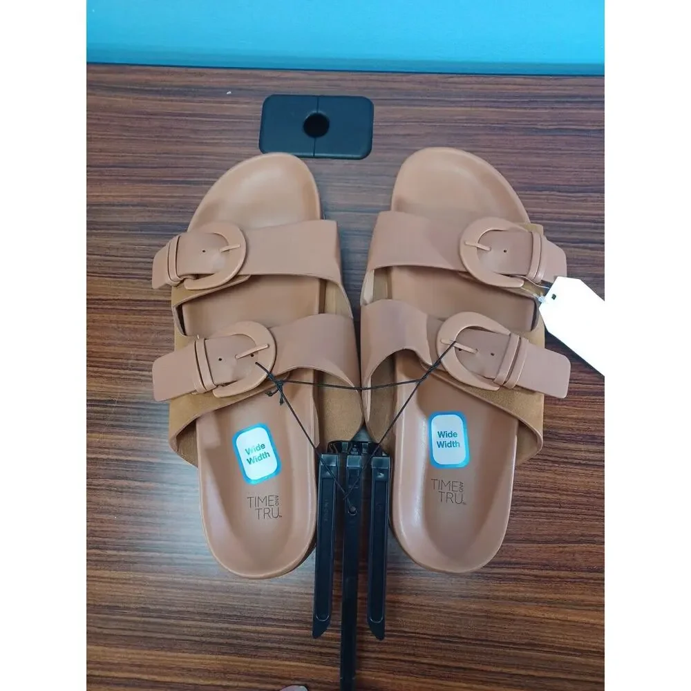 Beige Time and Tru Womens Dressy Footbed Adjustment Strap Slide Sandals Size 11W - Picture 2 of 5